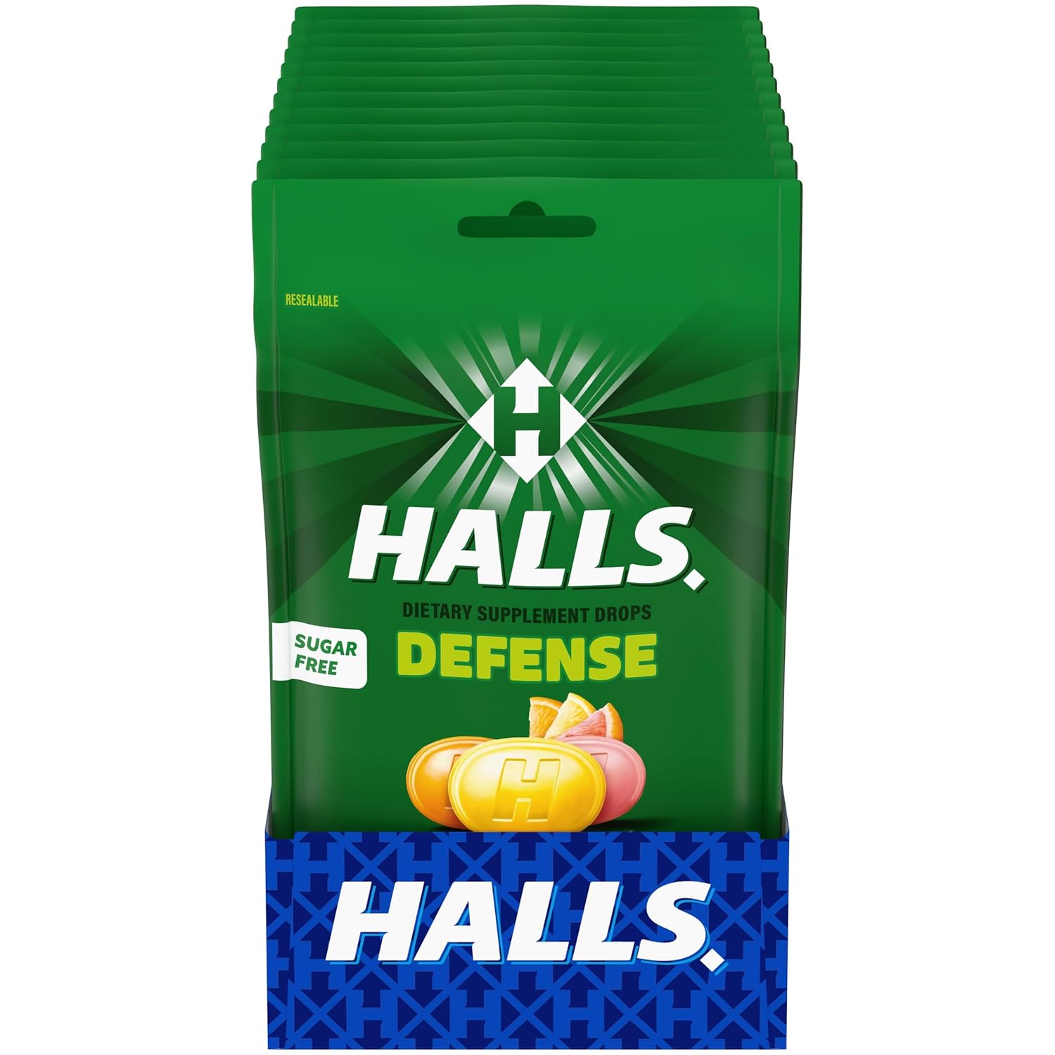 HALLS Defense Vitamin C Drops Sugar Free, Citrus Assortment, 300 Count (12 Bags of 25)