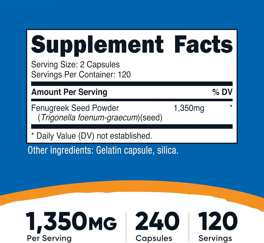 Nutricost Fenugreek Seed 1350mg, 240 Capsules - Gluten-Free, Non-GMO