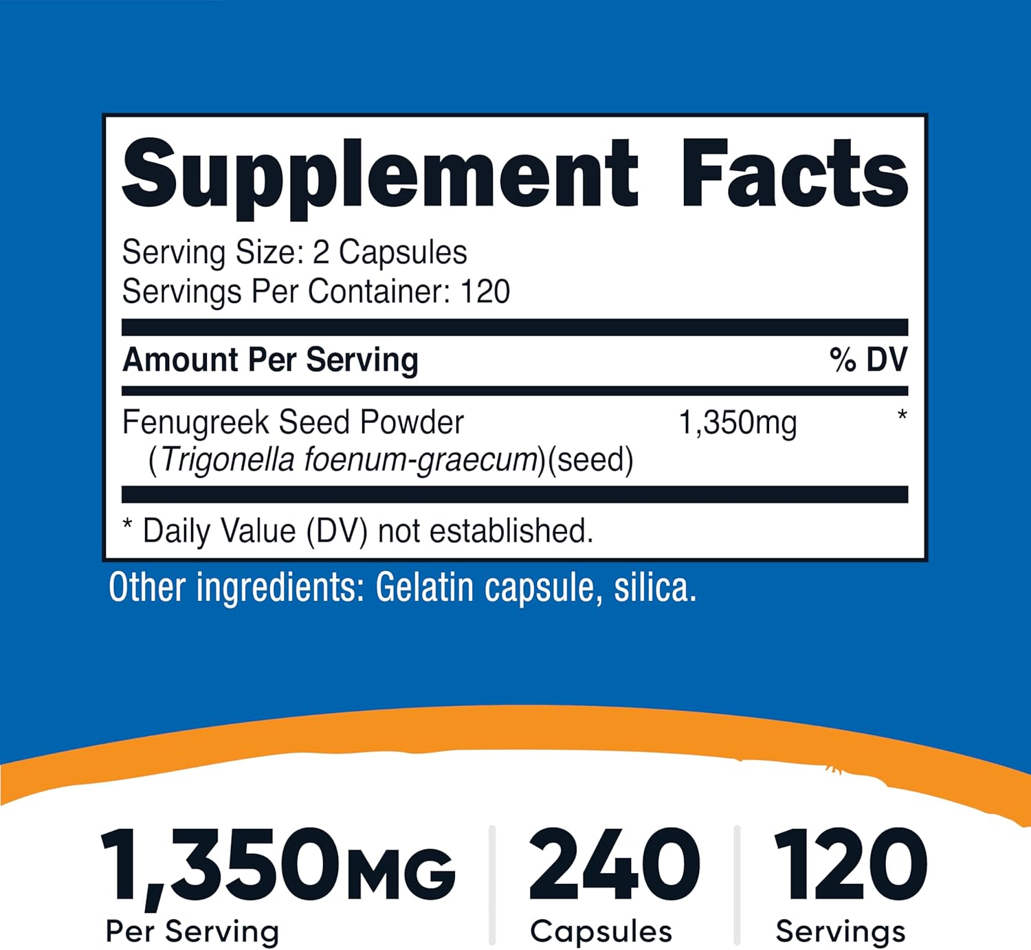 Fenogreco en Cápsulas 1350 mg, 240 Cápsulas (3 Frascos) - Sin Gluten, Sin OGM