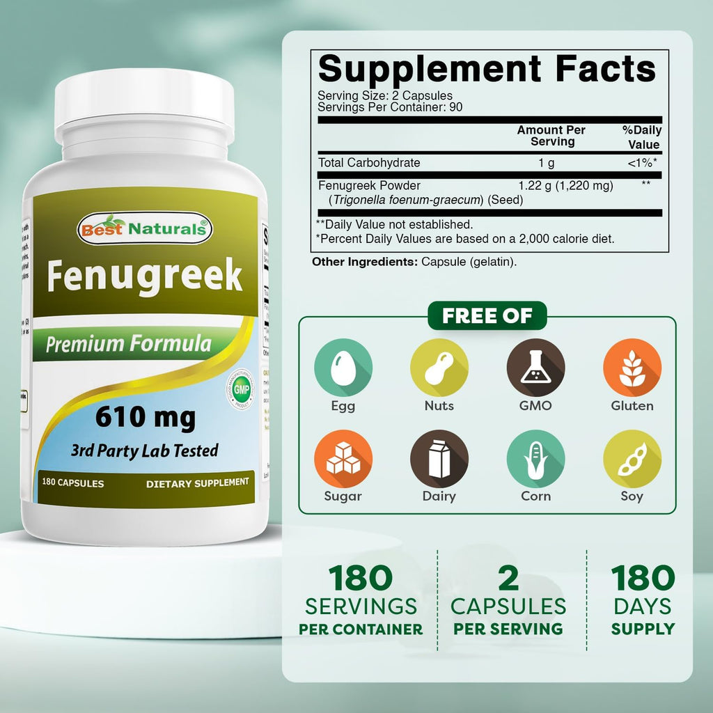 Best Naturals Fenogreco Semilla 610 mg 180 Cápsulas