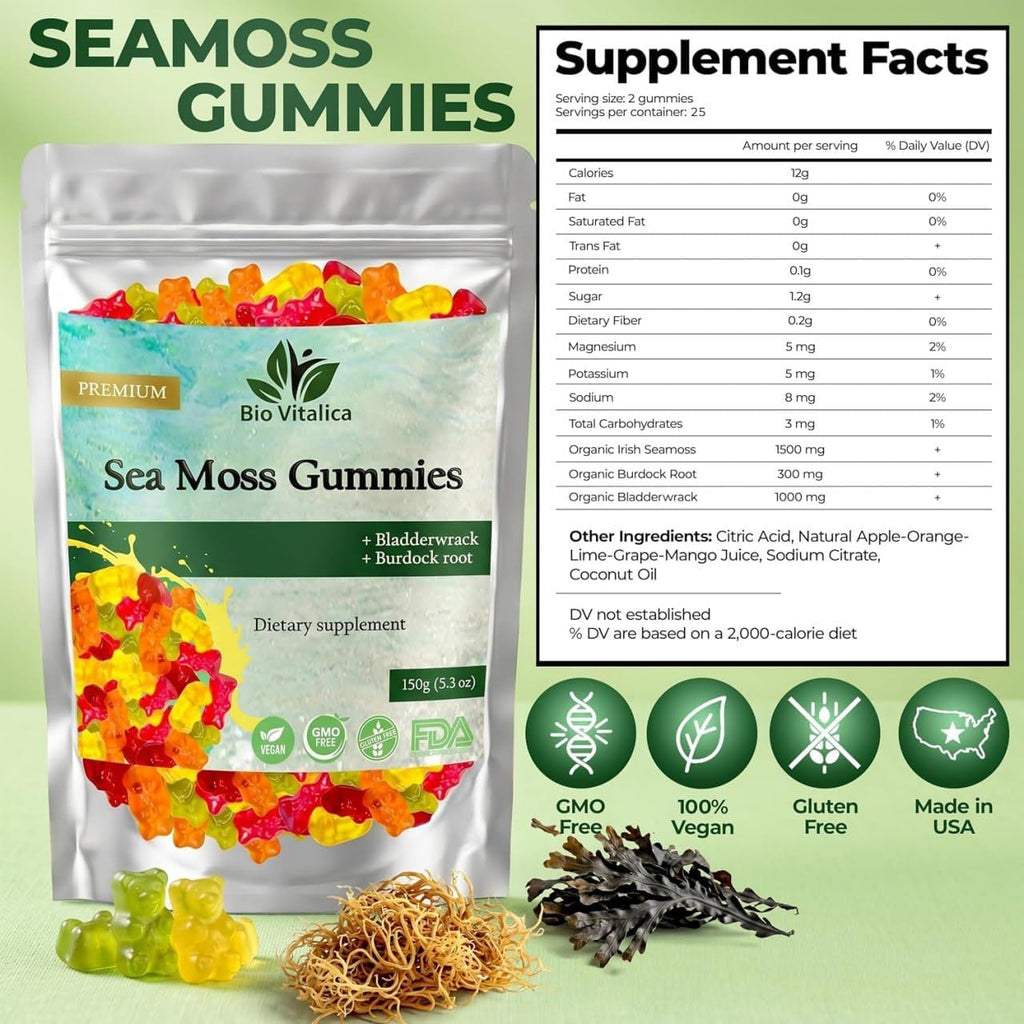 Sea Moss Gummies – con Bladderwrack y Bardana – 100 Gominolas