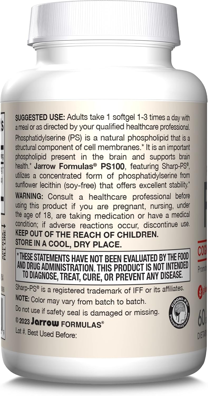 Jarrow Formulas PS100 Fosfatidilserina 100 mg - Pack de 12 botes de 60 cápsulas blandas