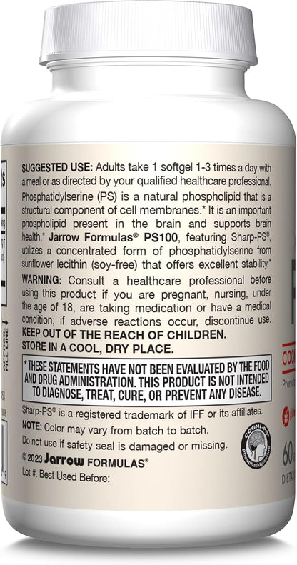Jarrow Formulas PS100 Fosfatidilserina 100 mg - Pack de 12 botes de 60 cápsulas blandas – Image 10