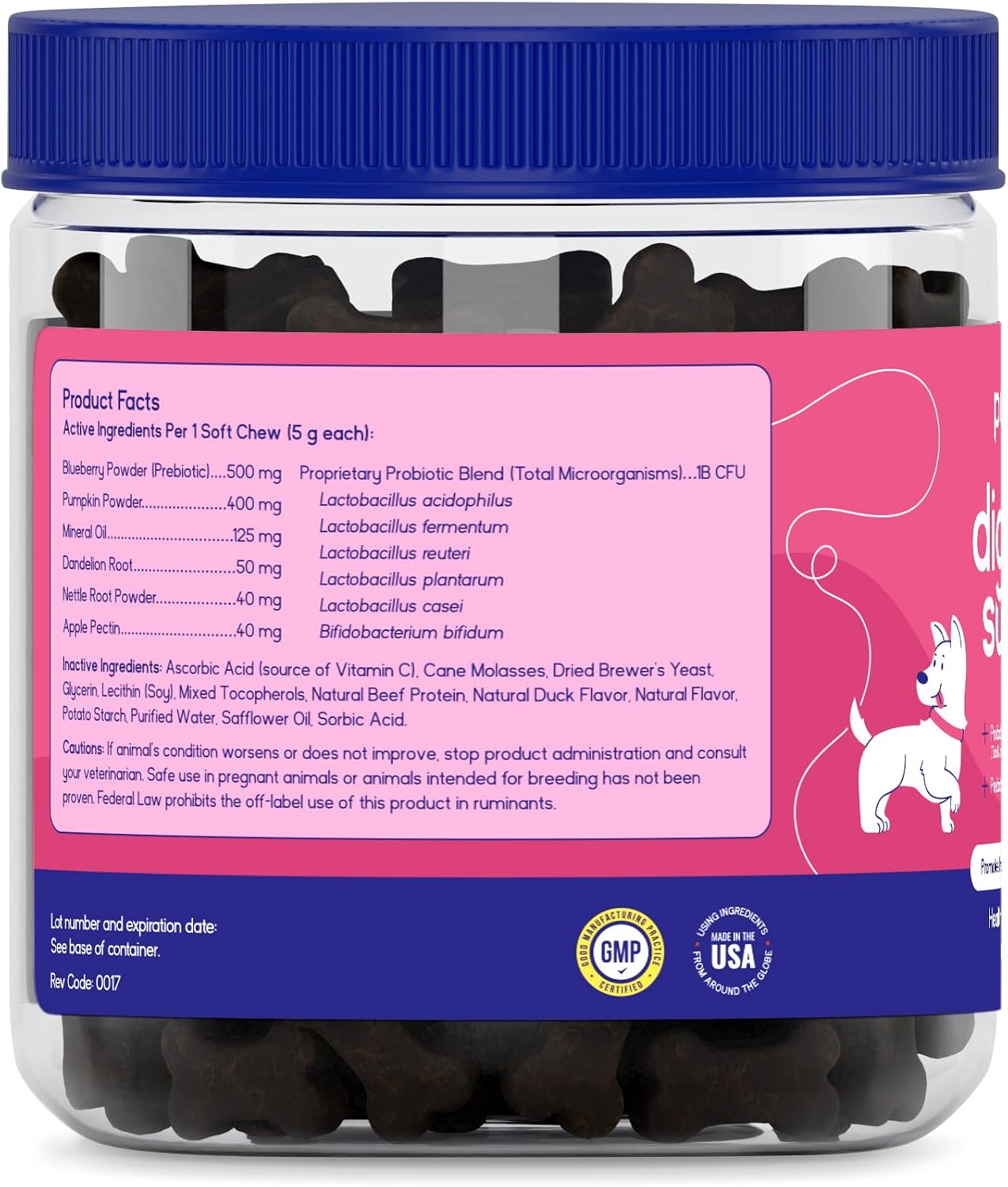 PupGrade Apoyo Digestivo para Perros, Sabor a Pato - 60 Masticables Suaves