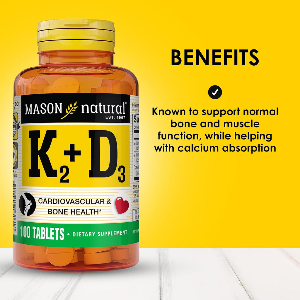 MASON NATURAL Vitamin K2 + D3 with Calcium, 100 Tablets