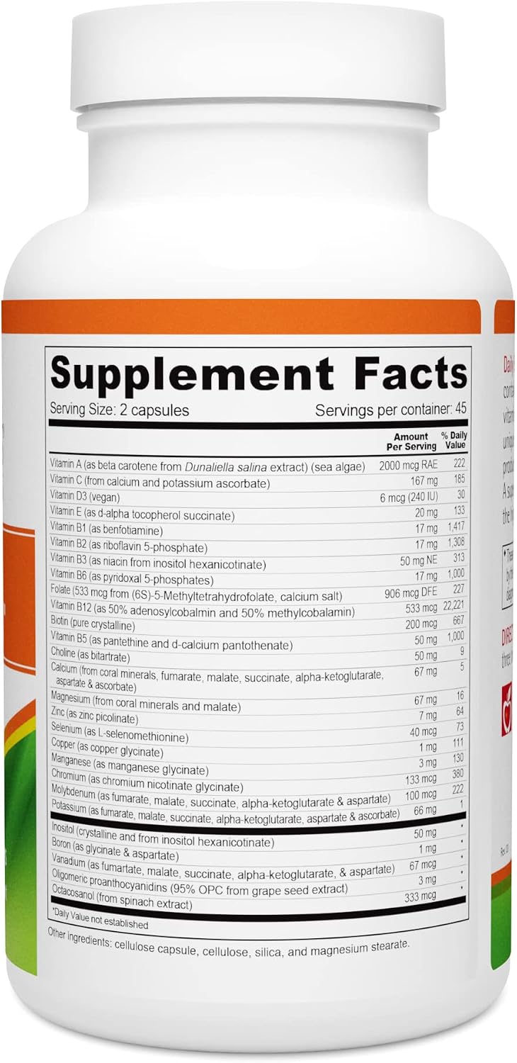 Wellness Resources Daily Energy Multiple Vitamin - 90 Capsules - Multivitamin Methylated without Iron