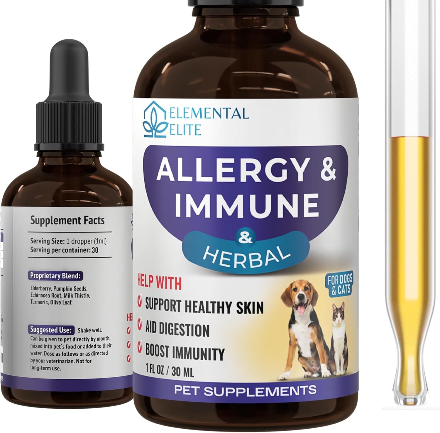 EDUZEBRA Gotas de Alivio para Alergias en Perros y Gatos - Suplemento Natural Antipicor, Apoyo Inmunológico, Fórmula Herbal Suave para Todas las Razas y Edades