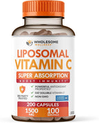 Wholesome Wellness Cápsulas de Vitamina C Liposomal (200 cápsulas, 1500 mg por dosis) Alta Absorción, Sin OGM, Vegano