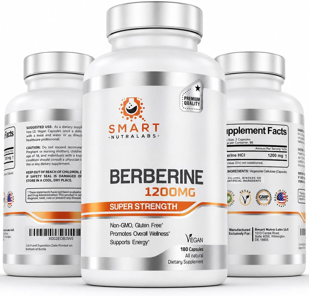 Smart Nutra Labs Premium Berberina HCL 1200mg | 180 Cápsulas Veganas
