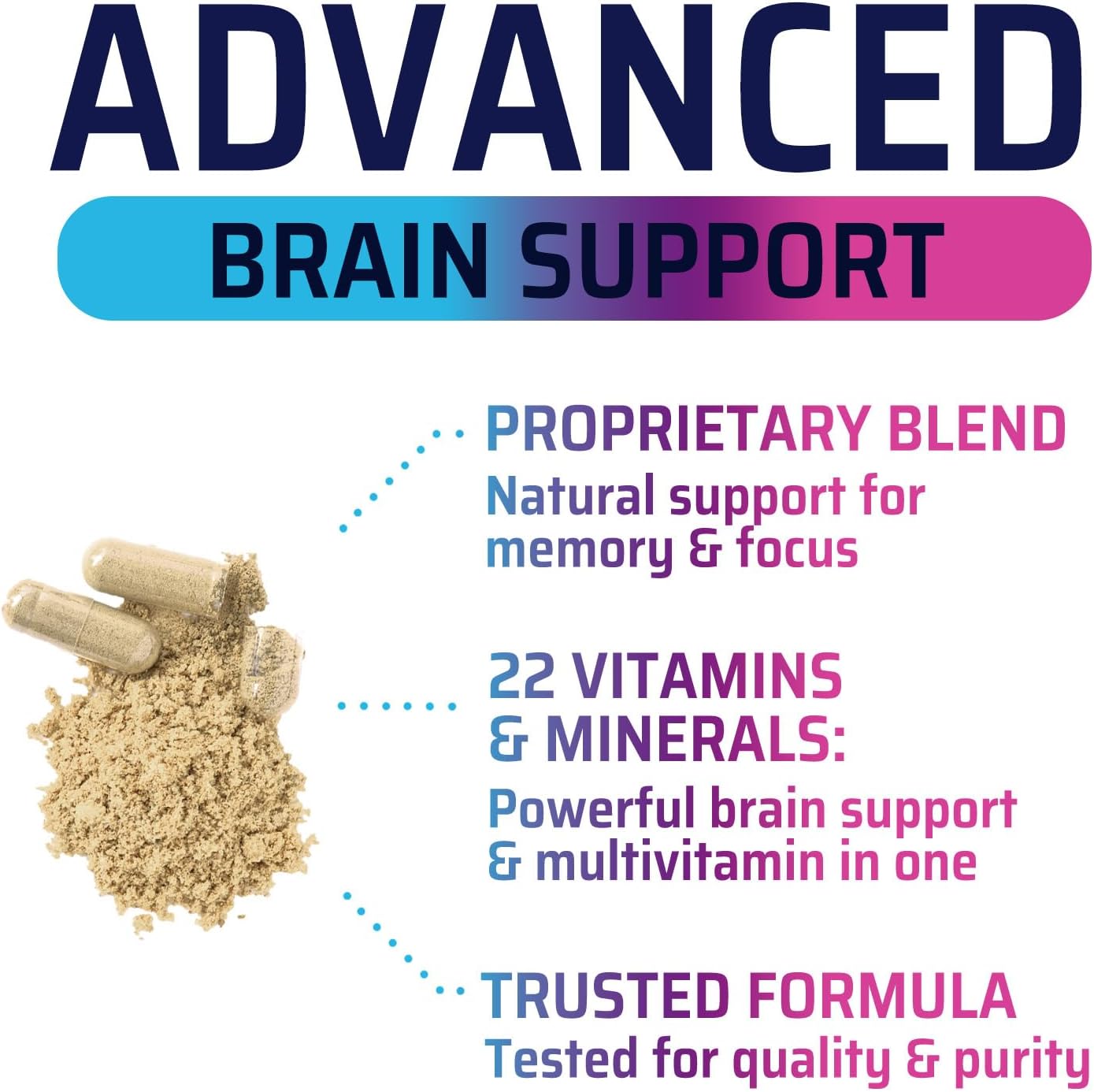 Brain Memory Supplement Pills - 3X Strength Nootropics for Concentration, Clarity & Focus Support - Brain Health Cognitive Vitamins with Bacopa, Phosphatidylserine & DMAE, Brain Booster - 60 Capsules