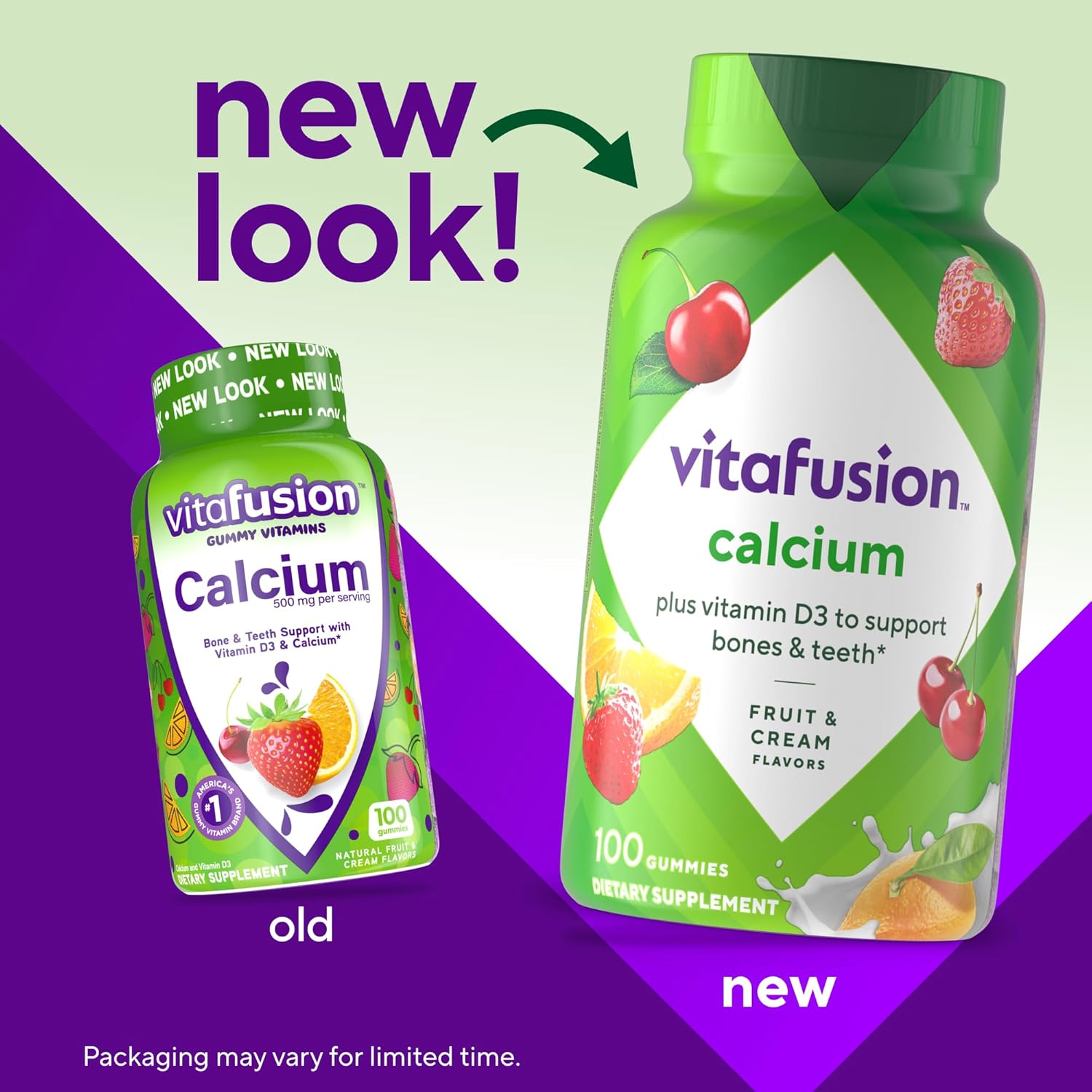 Vitafusion Calcium Gummies con vitamina D, sabor a frutas y crema, 100 gomitas (50 días)