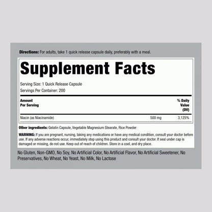 Piping Rock Niacinamida 500 mg, 200 Cápsulas – El funcionamiento normal del sistema nervioso. – Image 2