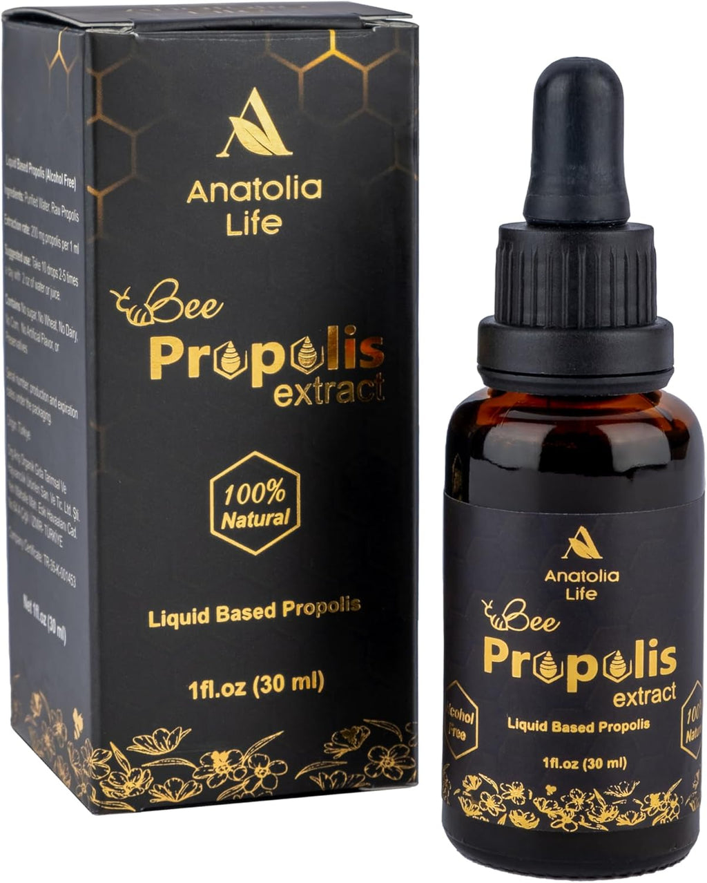 Natural Bee Propolis Extract, 30 mL, Advanced Liquid Tincture Immune System Booster and Seasonal Defense, Pure High Potency Herbal Supplement, Non-GMO and Alcohol Free (1 Pack)