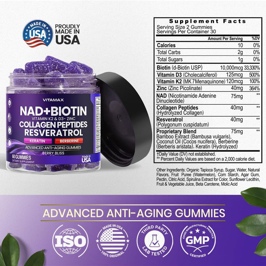 Vitamax Gominolas Antiedad NAD+ Resveratrol Berberina Biotina
