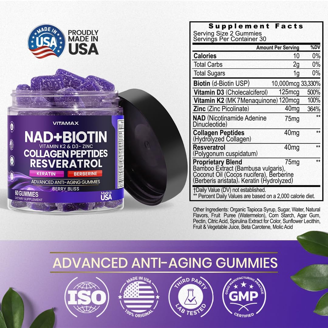 Vitamax Gominolas Antiedad NAD+ Resveratrol Berberina Biotina