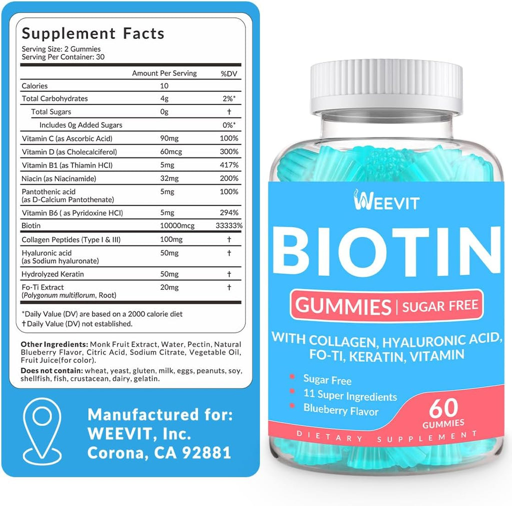 Gominolas de Biotina 10000mcg con Colágeno y Vitaminas - WEEVIT