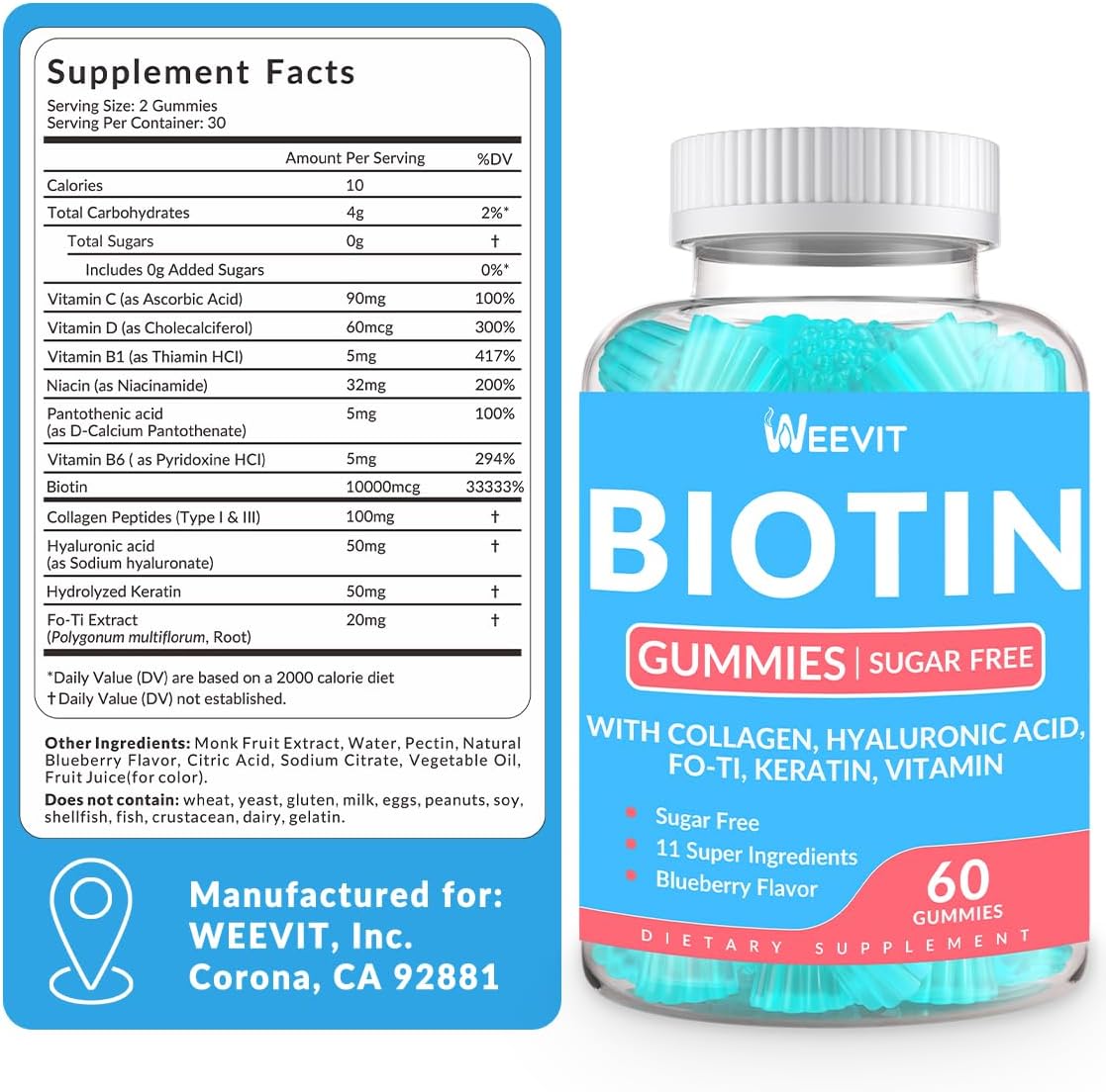 Gominolas de Biotina 10000mcg con Colágeno y Vitaminas - WEEVIT