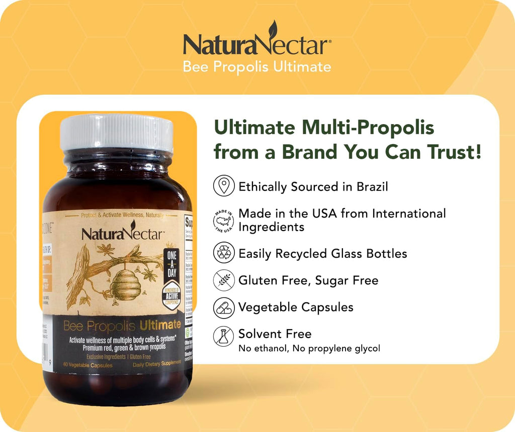NaturaNectar Ultimate Bee Propolis - Brazilian Propolis Capsules (60 Count)