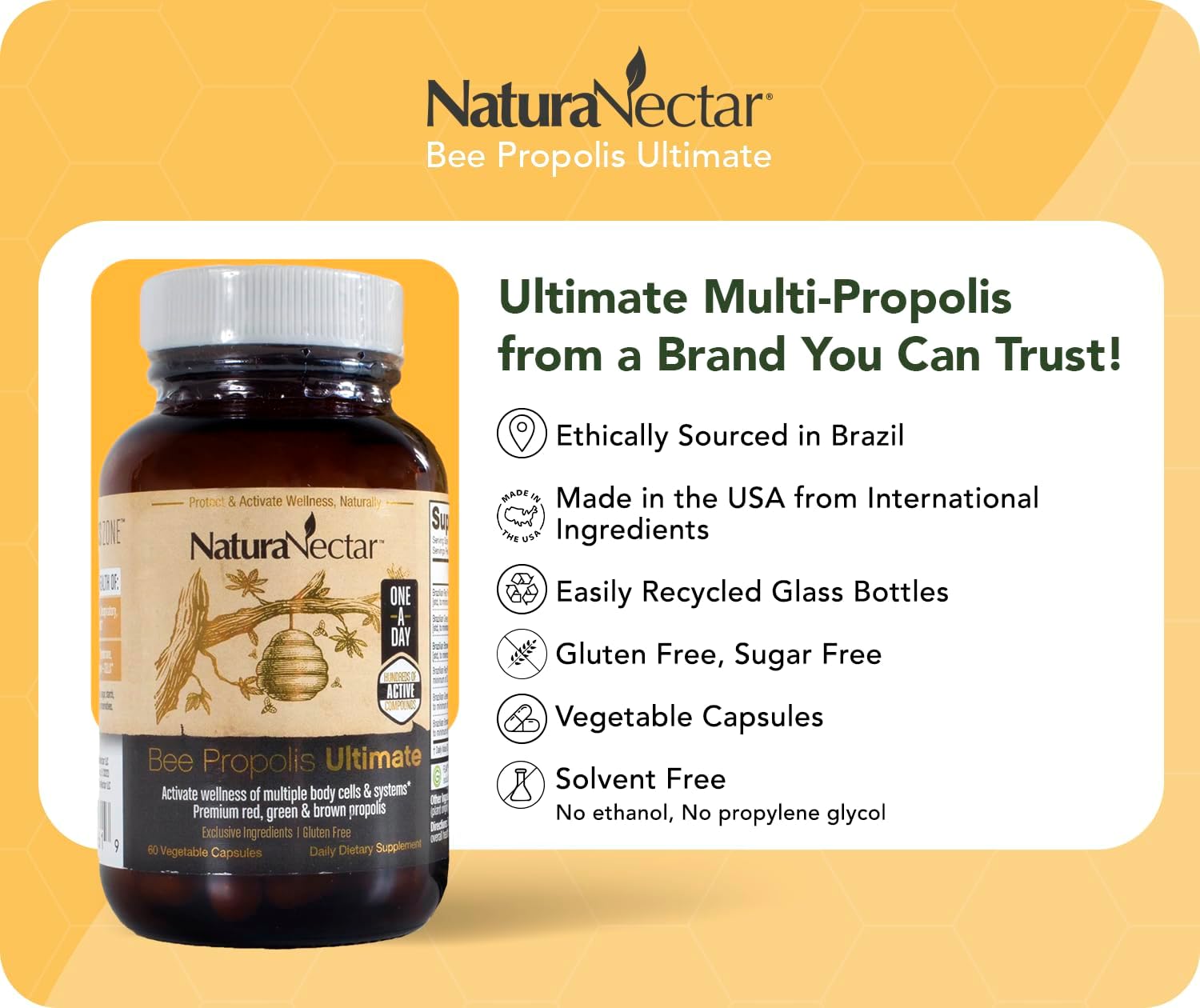 NaturaNectar Ultimate Bee Propolis - Brazilian Propolis Capsules (60 Count)