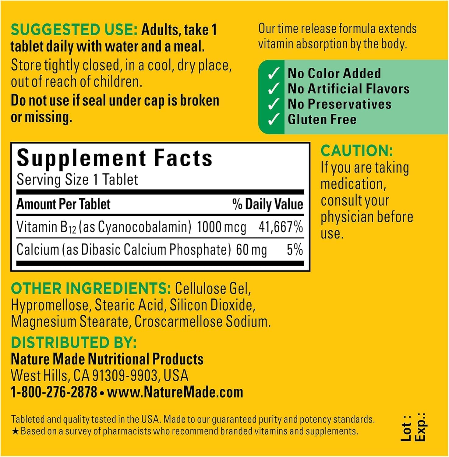 Nature Made Vitamina B12 1000 mcg, Suplemento para el Metabolismo Energético, 75 Comprimidos de Liberación Prolongada