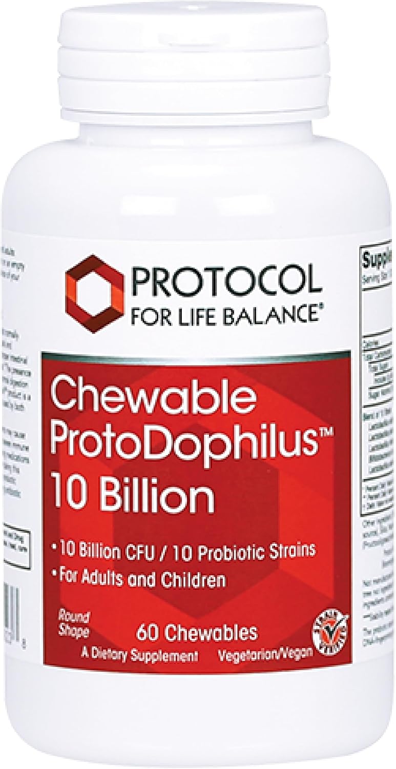 PROTOCOL FOR LIFE BALANCE Protodophilus Masticable - 10 Billion CFU Probiotic - Digestive Health - Vegan & Halal - 60 Tablets