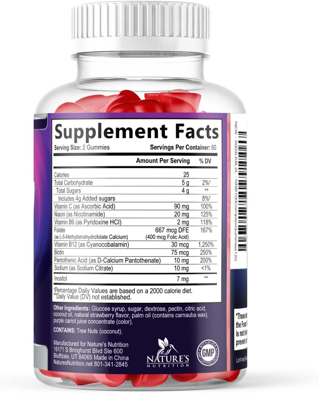 Vitamin B Complex Gummies - Gomitas de Complejo B Extra Fuerte con Vitamina C, Apoyo Inmunológico para Hombres y Mujeres - Suplemento de Energía y Apoyo Cerebral con Ácido Fólico, Niacina, B6, B12 - 120 Gomitas