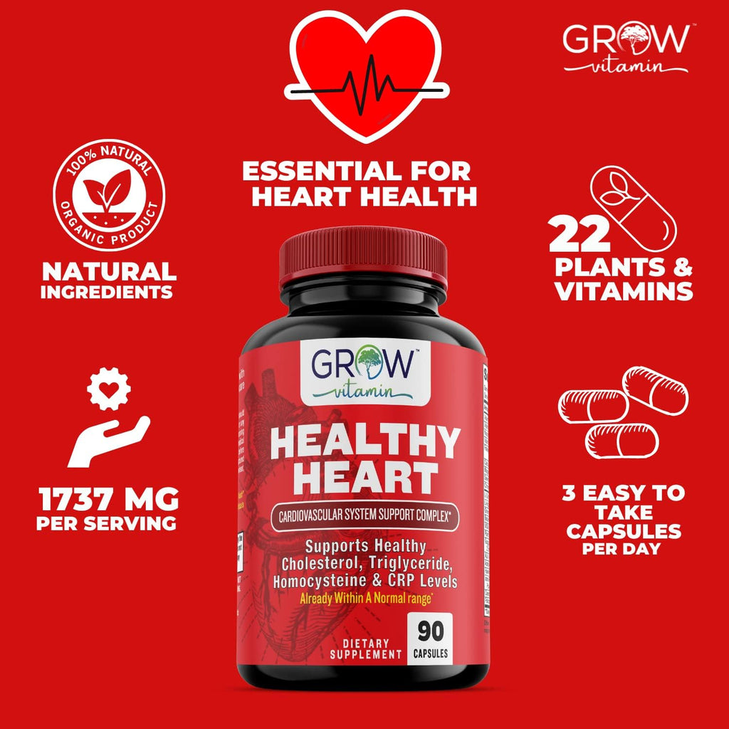 Heart Support Supplement, Promotes Cardiovascular Health, Triglyceride, Homocysteine, and CRP Levels, Natural Artery Cleanse, Made with 22 Premium Herbs & Vitamins