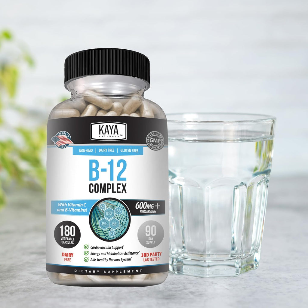 Kaya Naturals B-12 Complex | Multivitamínico para Mujeres y Hombres con Biotina, Colina, Inositol, Folato y Vitamina C - 180 Comprimidos