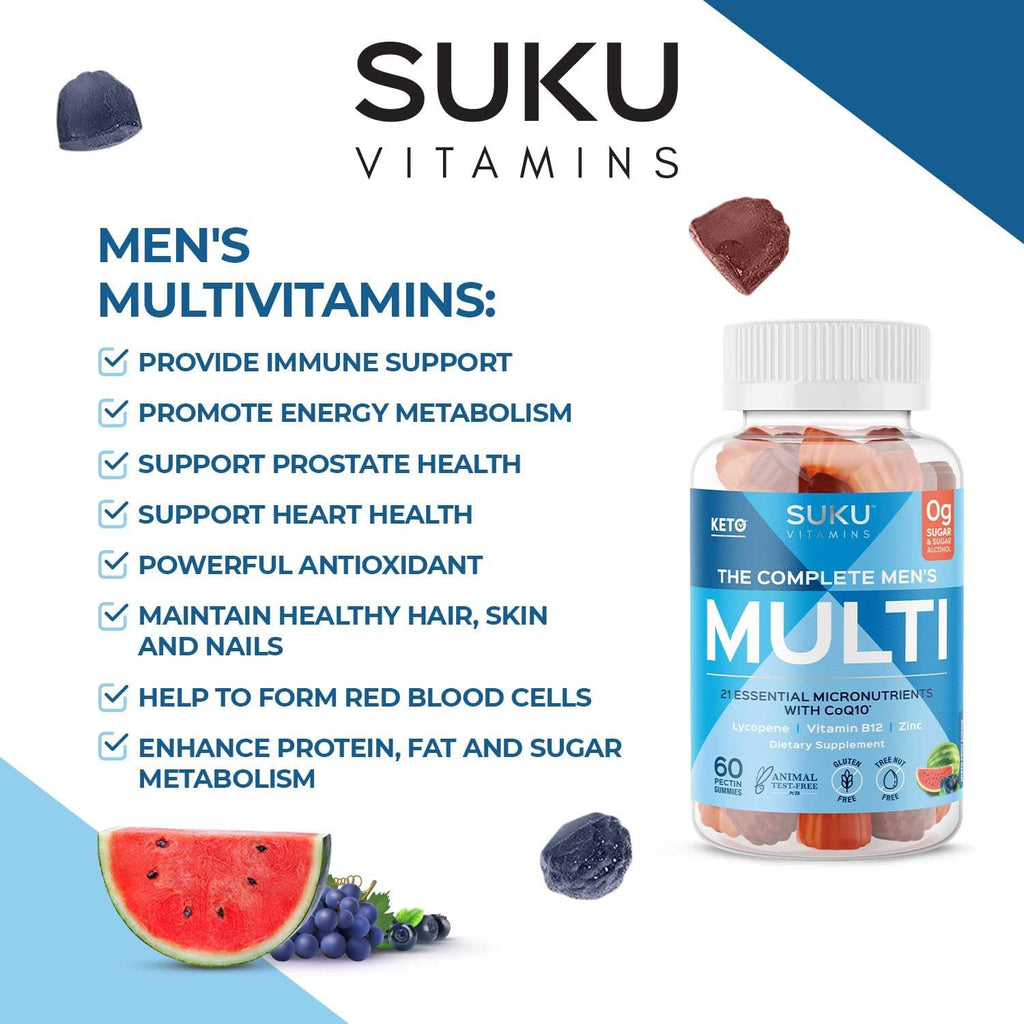 SUKU Multivitamínico Diario Gomitas Hombre - Sin Azúcar, Vegano, 60 uds