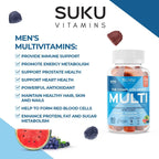 SUKU Multivitamínico Diario para Hombres en Gominolas – Vitaminas A, B12, C, D3, E, Zinc, CoQ10 y Licopeno – Sin Azúcar, Vegano, Sabor Frutas – 60 Gominolas