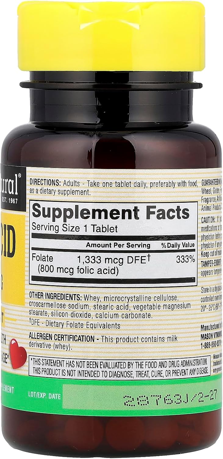MASON NATURAL Ácido Fólico 0.8 mg, 100 Tabletas