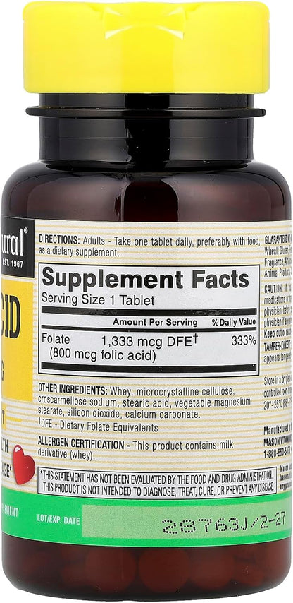 MASON NATURAL Ácido Fólico 0.8 mg, 100 – Formación normal de las células sanguíneas: Ayuda en la formación normal – Image 2