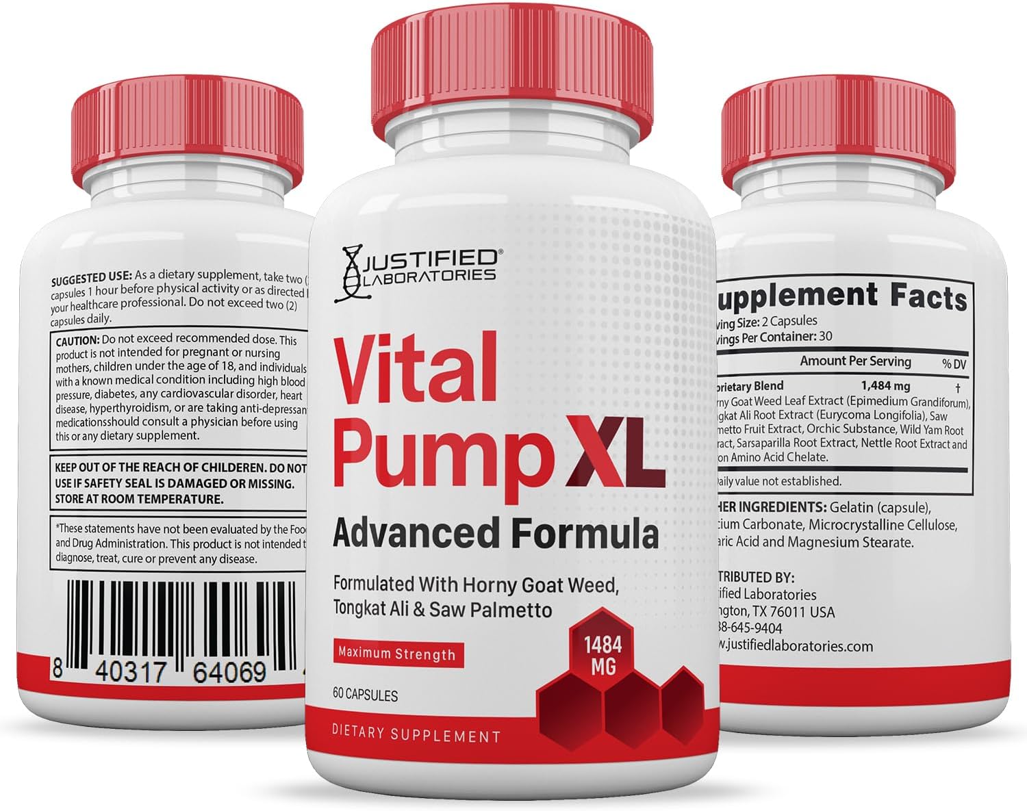 Vital Pump XL Pills 1484mg Advanced Formula Proprietary Blend for Men's Health, 60 cápsulas