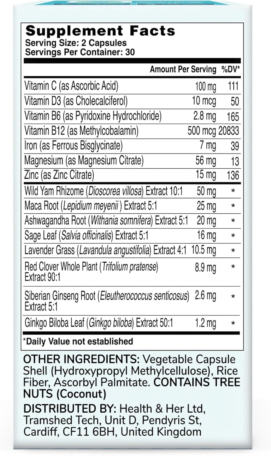 Health & Her Suplemento para la Perimenopausia (60 Cápsulas)