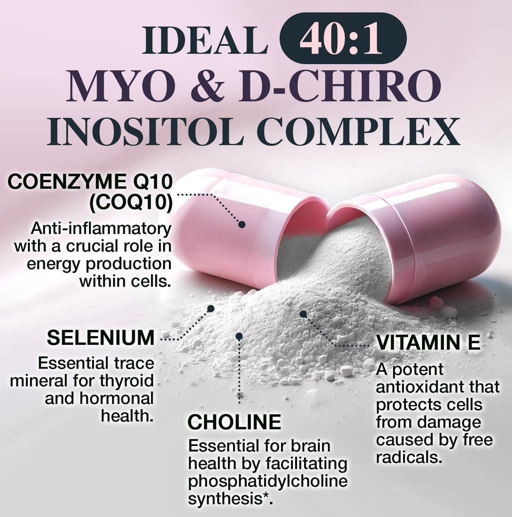 Myo-inositol & D-chiro Inositol 40:1 - Complemento para Mujer con CoQ10, Colina y Selenio - 120 Cápsulas