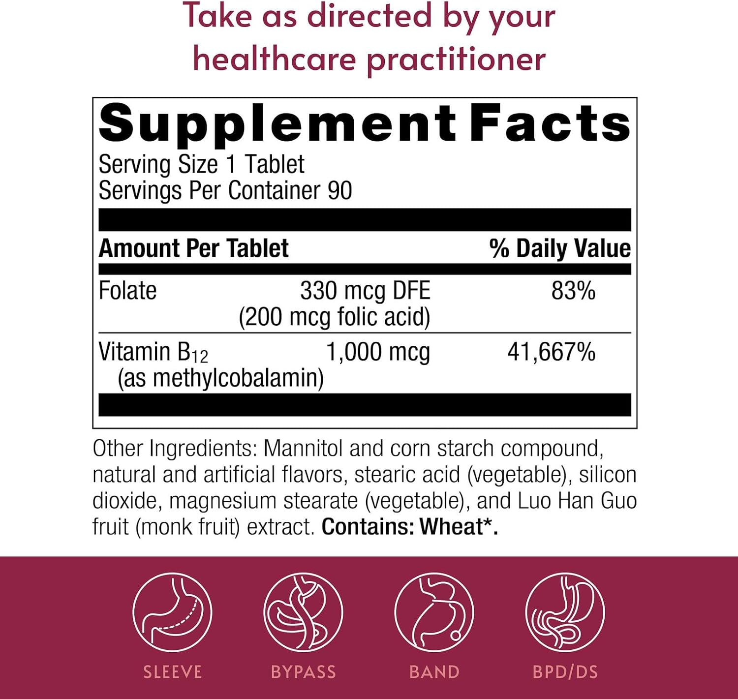 Bariatric Advantage SpeedyMelts B12 1000 mcg – Comprimidos de disolución rápida con ácido fólico, sabor menta, 90 unidades