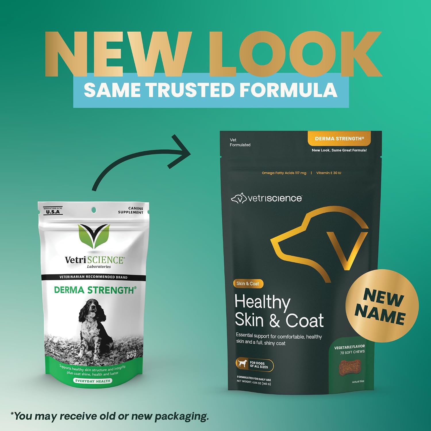VetriScience Derma Strength Masticables para Piel y Pelo de Perros, con Aceite de Salmón, 70 unidades