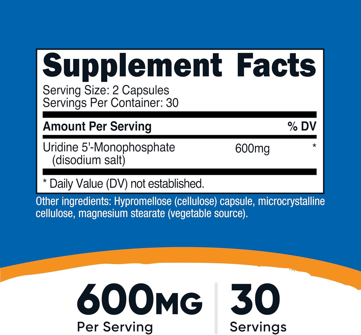 Nutricost Uridine Monophosphate (UMP) 60 Capsules, 600 mg per Serving - Vegan, 30 Servings – Image 2