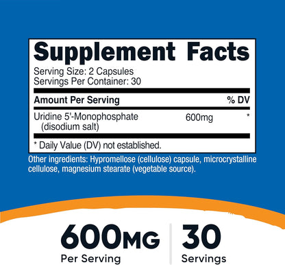 Nutricost Uridine Monophosphate (UMP) 60 Capsules, 600 mg per Serving - Vegan, 30 Servings – Image 2