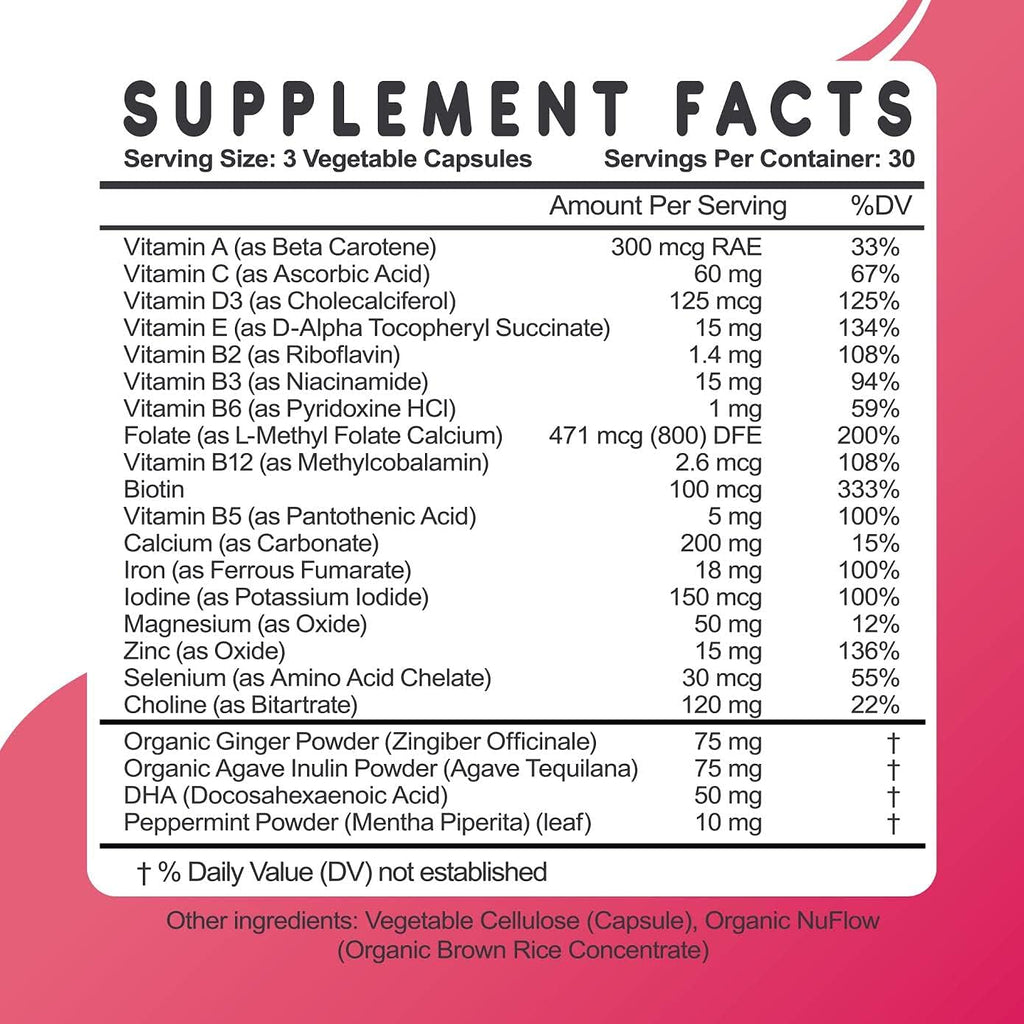 Feed Mom & Me Vitamina Prenatal + DHA, 22 Vitaminas y Minerales para el Apoyo Nutricional de la Madre y el Bebé - 30 Días