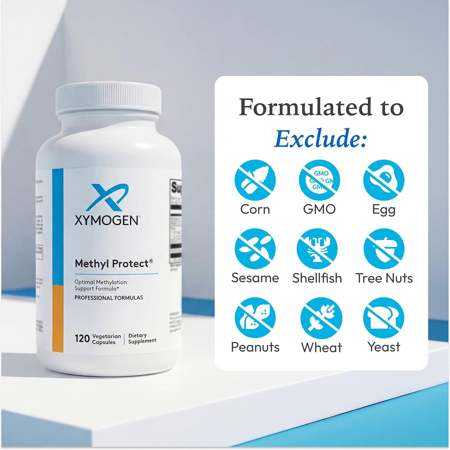 XYMOGEN Methyl Protect - 3400 mcg 5-MTHF (5-Metiltetrahidrofolato) con Vitaminas B Activadas - Apoyo Cardiovascular y Neurológico - 120 Cápsulas Vegetarianas