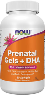 NOW Supplements, Prenatal Gels + DHA with 250 mg DHA Per Serving, Plus Borage Oil (GLA), 180 Softgels