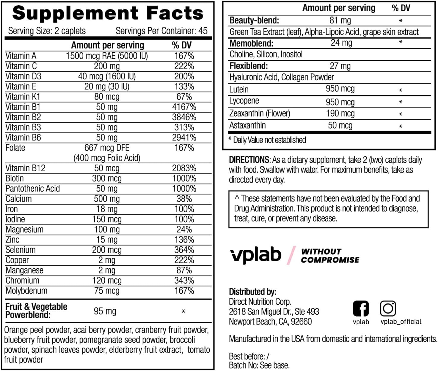 VPLab Ultra Women's Multivitamin Formula - Multivitamínico para Mujeres, 90 Comprimidos