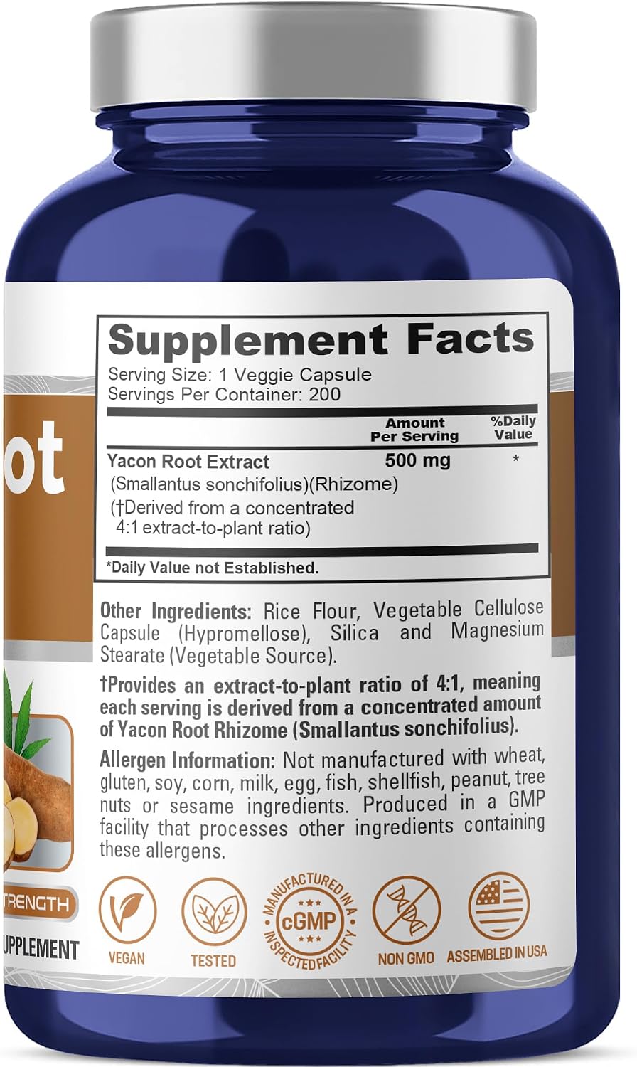NusaPure Raíz de Yacón 500 mg, 200 Cápsulas Vegetales (No GMO, Vegano)
