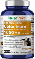 NusaPure Colostro 1050mg con 30% IgG y Bioperina - 200 Cápsulas