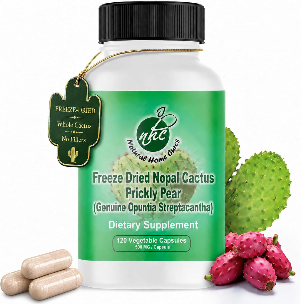 Natural Home Cures Cápsulas de Nopal Liofilizado, 500 mg, 120 Cápsulas Veganas (4 Envases)