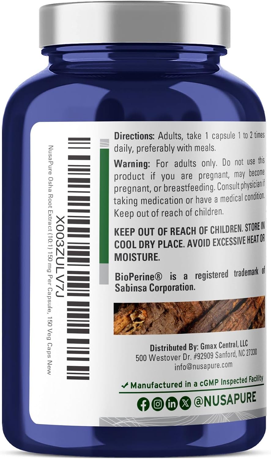 NusaPure OSHA Root Cápsulas, 1500 mg, 150 Cápsulas Veganas (Sin OGM, Vegano)