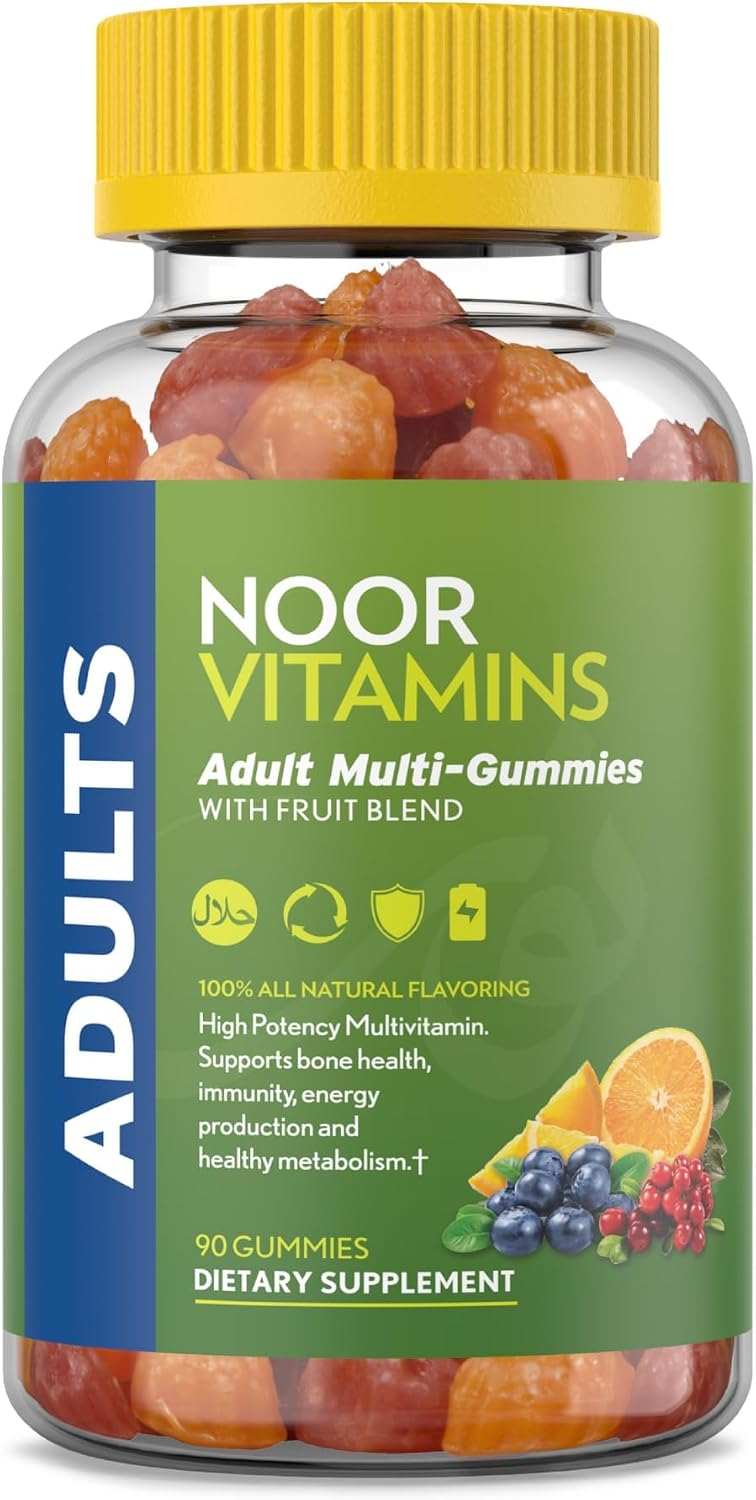 Noor Vitamins Gomitas Multivitamínicas Halal para Adultos con Mezcla de Frutas Orgánicas - 90 Unidades