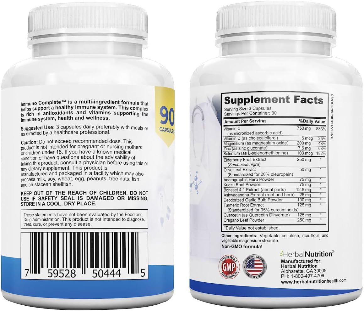 Suplemento de Apoyo Inmunológico con Vitamina C, D, Zinc y Más, 270 Cápsulas