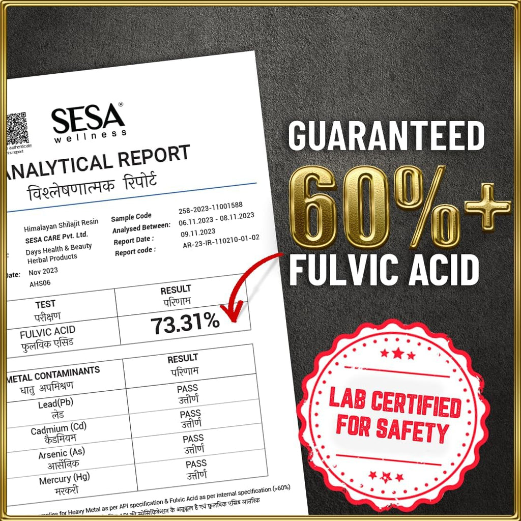 Sesa Himalayan Shilajit Resin – 100% Ayurvédico, 50 dosis de 400 mg con 80+ Minerales Traza y Ácido Fúlvico